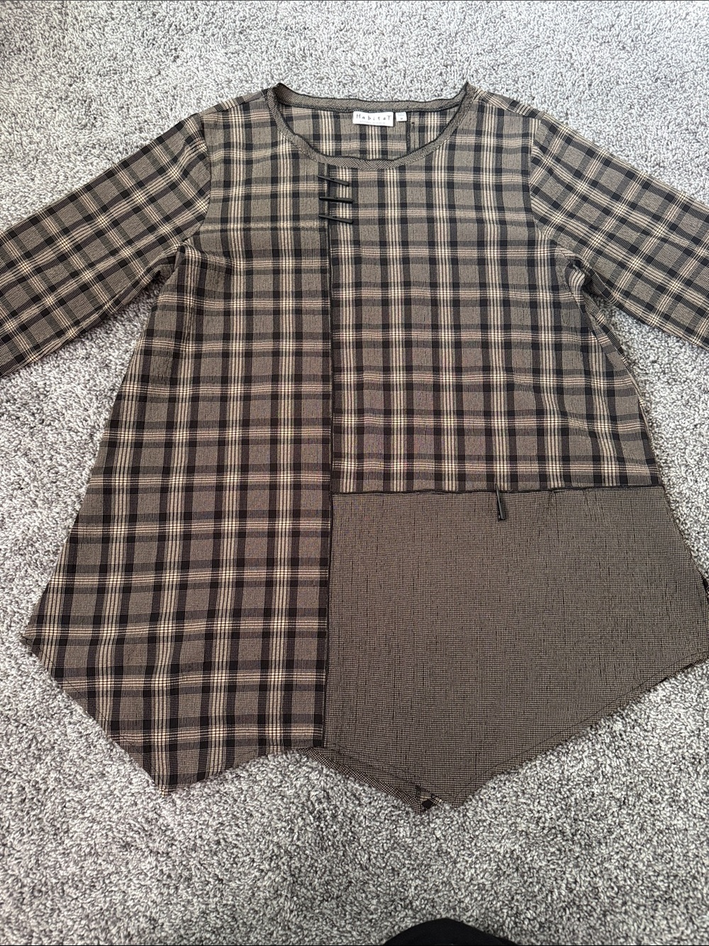 Women Plaid and Asymmetric Top - tan and black